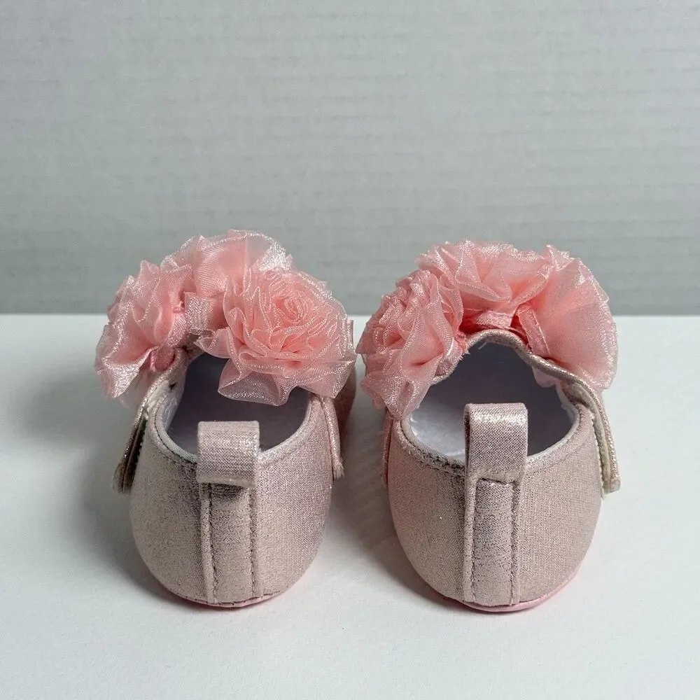 Pink Glitter Floral Infant Shoes 3/6 Months